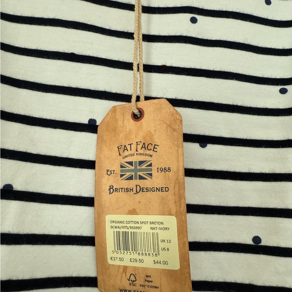 Fat Face NWT Navy blue and White cotton Breton with blue & red polka dots - Picture 4 of 6